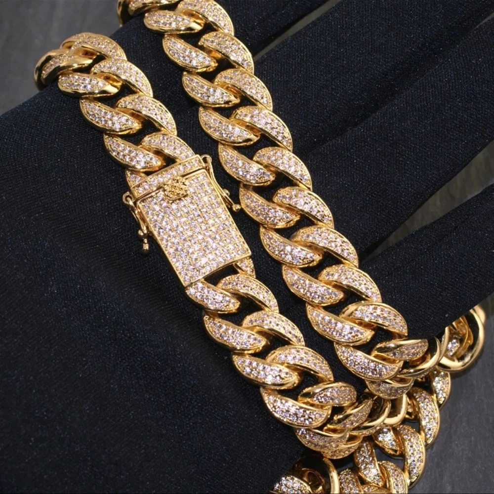 Gold Plated Rhinestone Cuban Link Necklace
